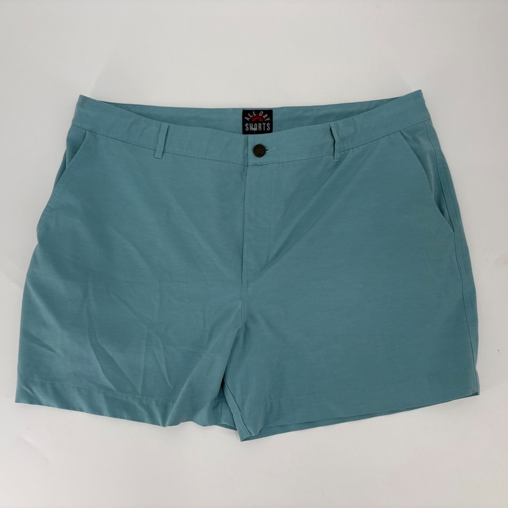 Faherty All Day Shorts Mens 40 Teal Blue Hybrid Quick Dry Stretch Flat Front